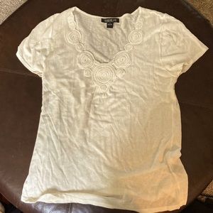 August Silk women’s sz l cream linen shirt sleeve shirt with sequin detail